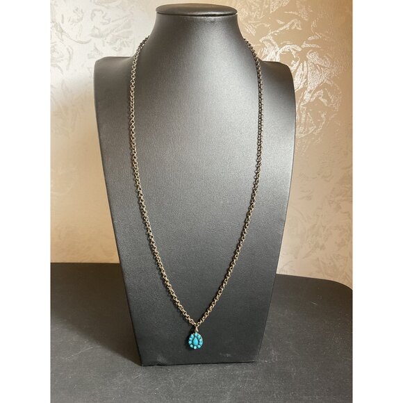 Vintage Style Bronze Chain Necklace With Turquoise Teardrop Pendant - Picture 1 of 4